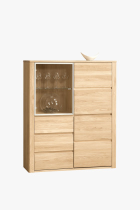 Massive Eichenvitrine mit Glas für Esszimmer, natur